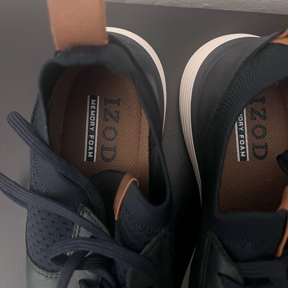 Izod Navy Blue Lace-Up Knit Sneakers with White Sole - Picture 3 of 7